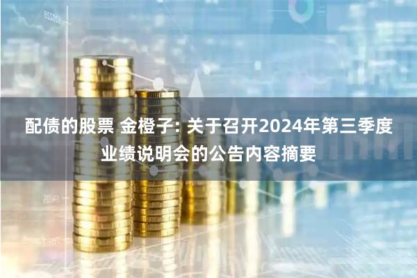 配债的股票 金橙子: 关于召开2024年第三季度业绩说明会的公告内容摘要